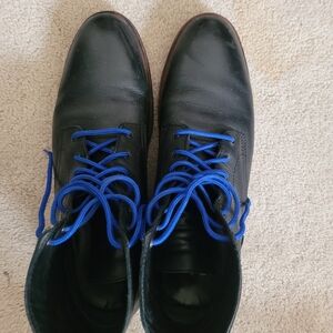 Men's Black Leather Shoes with Blue Laces